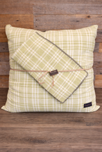 Load image into Gallery viewer, Wool for Dogs- Luxury Cushion & Blanket Green Grid Design Set