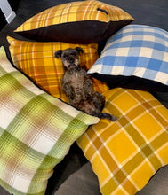 Load image into Gallery viewer, Wool For Dogs- Luxury Cushion & Blanket Orange, Pale Blue & Cream Check Design