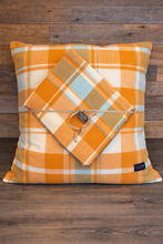 Load image into Gallery viewer, Wool For Dogs- Luxury Cushion &amp; Blanket Orange, Pale Blue &amp; Cream Check Design
